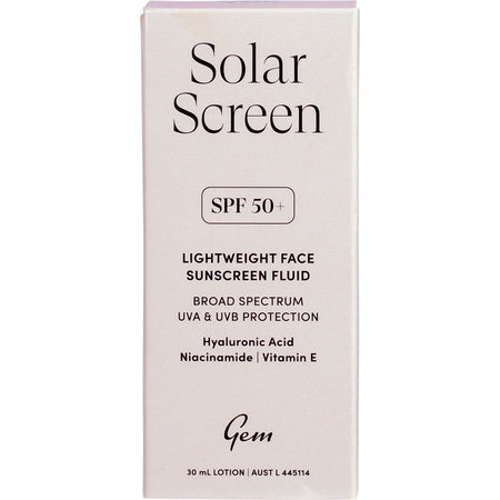 Gem Solar Screen SPF50+ Lightweight Face Sunscreen Fluid 30ml
