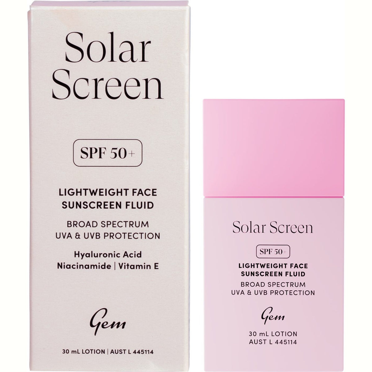 Gem Solar Screen SPF50+ Lightweight Face Sunscreen Fluid 30ml