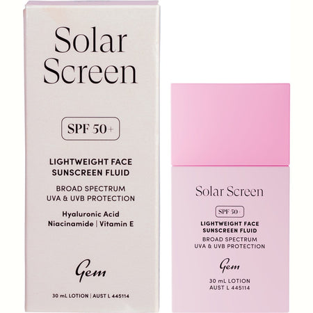 Gem Solar Screen SPF50+ Lightweight Face Sunscreen Fluid 30ml