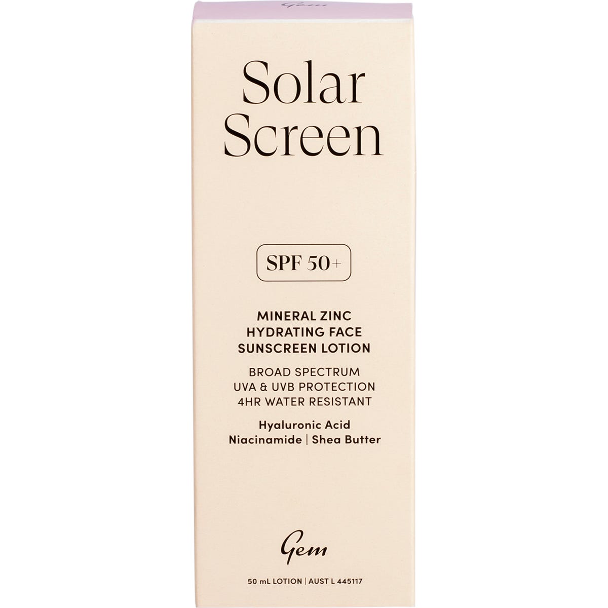 Gem Solar Screen SPF50+ Mineral Zinc Hydrating Face Lotion 50ml
