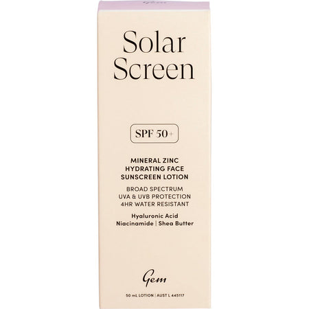 Gem Solar Screen SPF50+ Mineral Zinc Hydrating Face Lotion 50ml