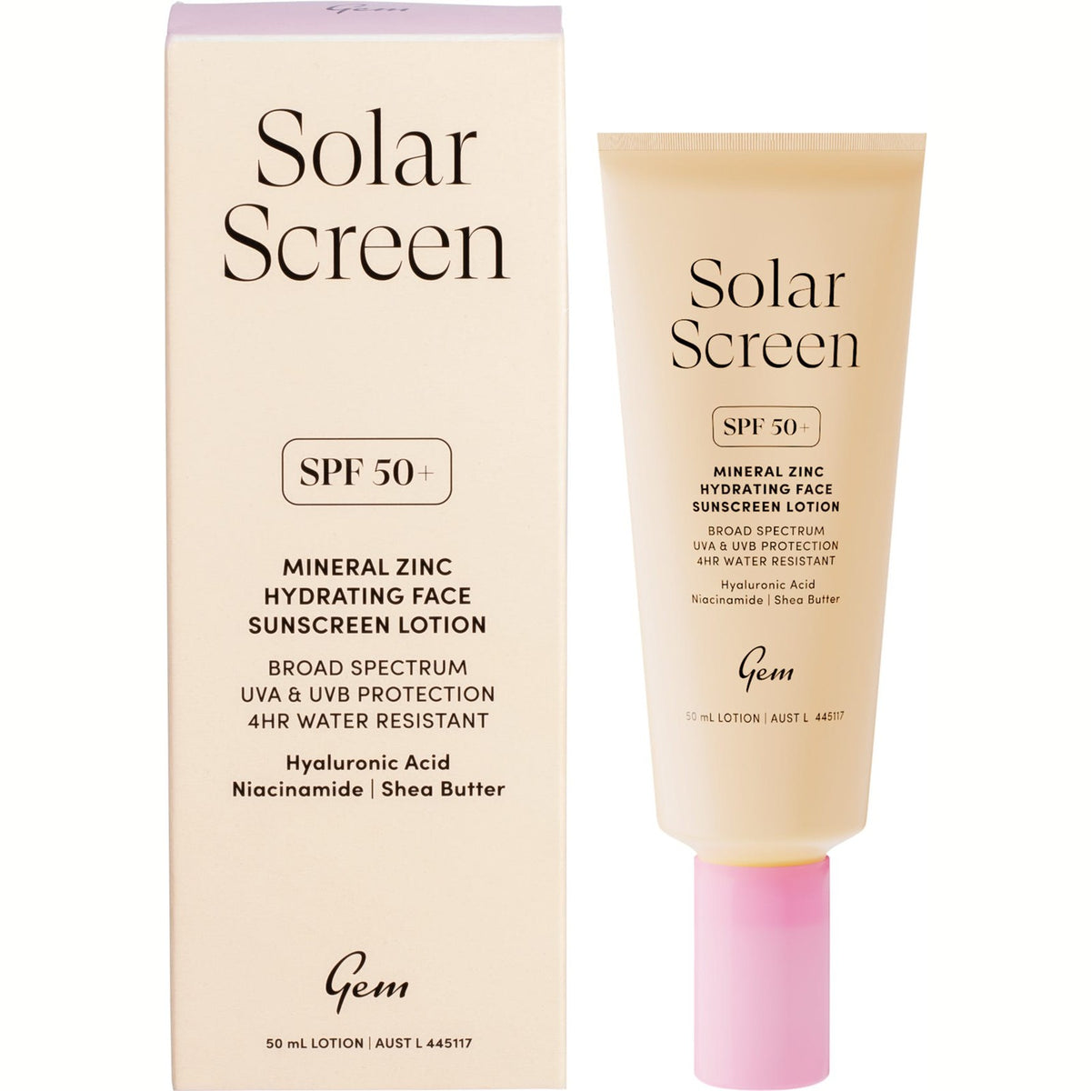 Gem Solar Screen SPF50+ Mineral Zinc Hydrating Face Lotion 50ml