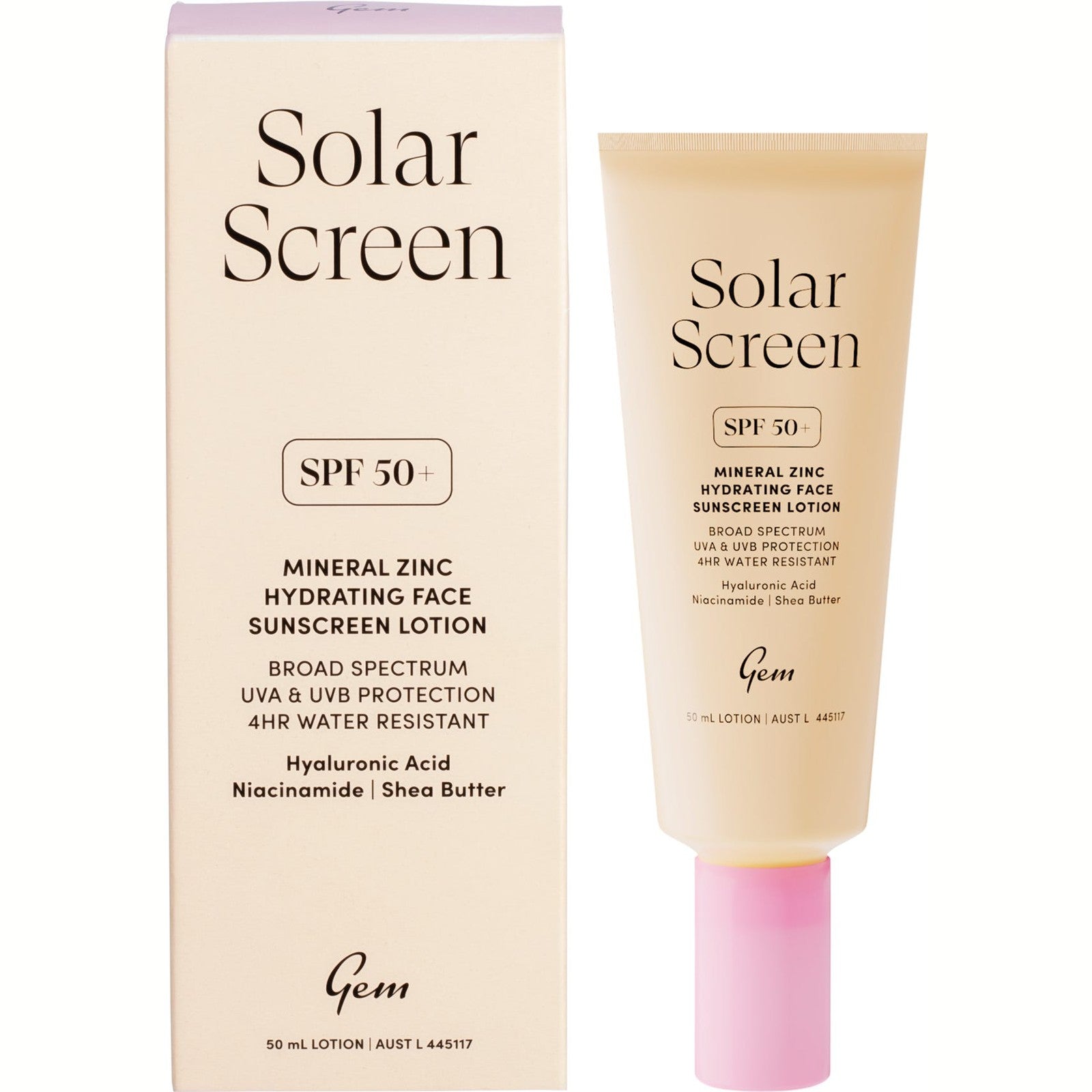 Gem Solar Screen SPF50+ Mineral Zinc Hydrating Face Lotion 50ml