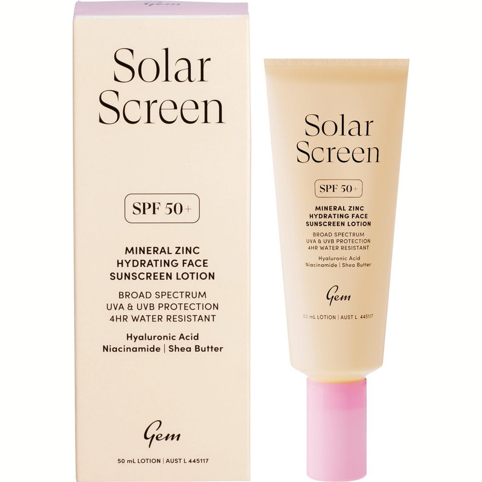 Gem Solar Screen SPF50+ Mineral Zinc Hydrating Face Lotion 50ml