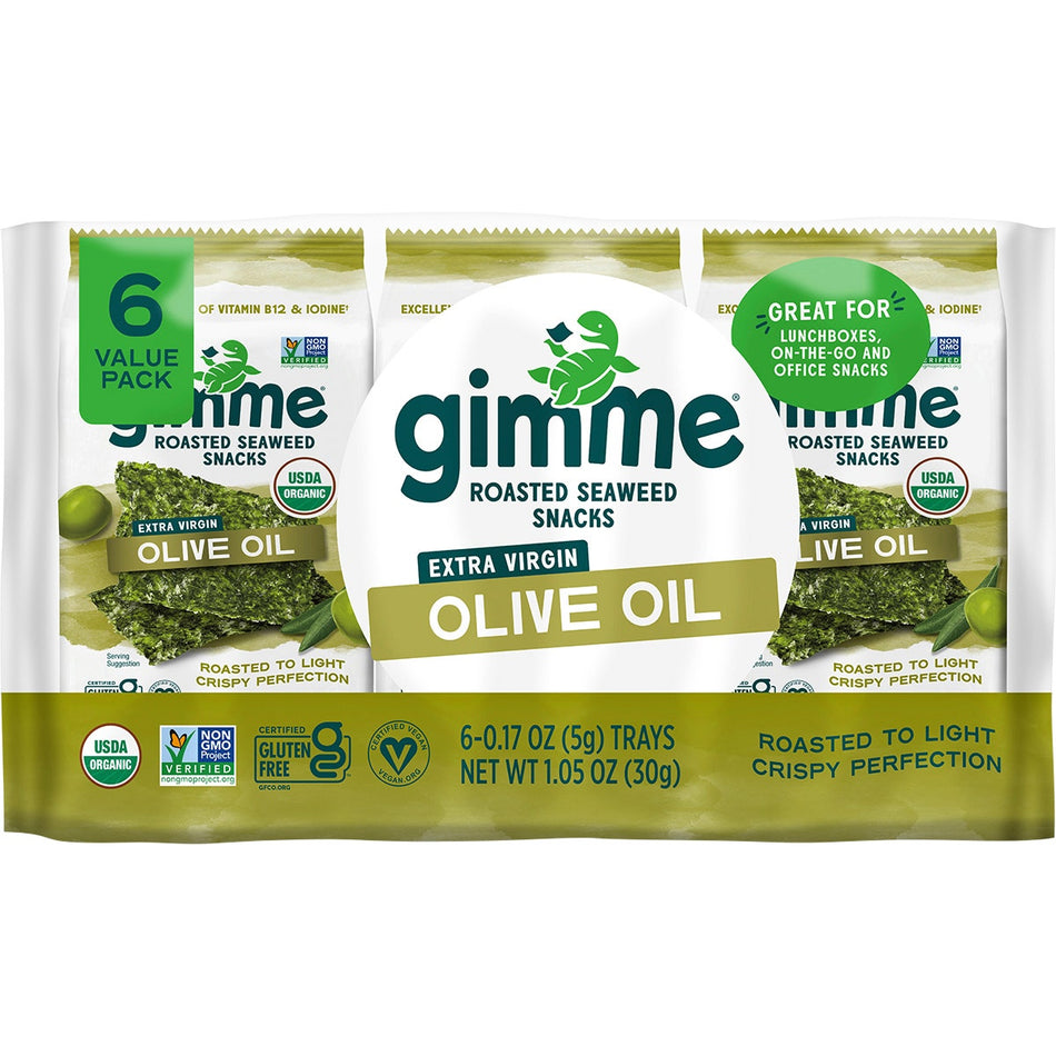 GIMME Roasted Seaweed Snacks Olive Oil - 6 Pack 6x5g