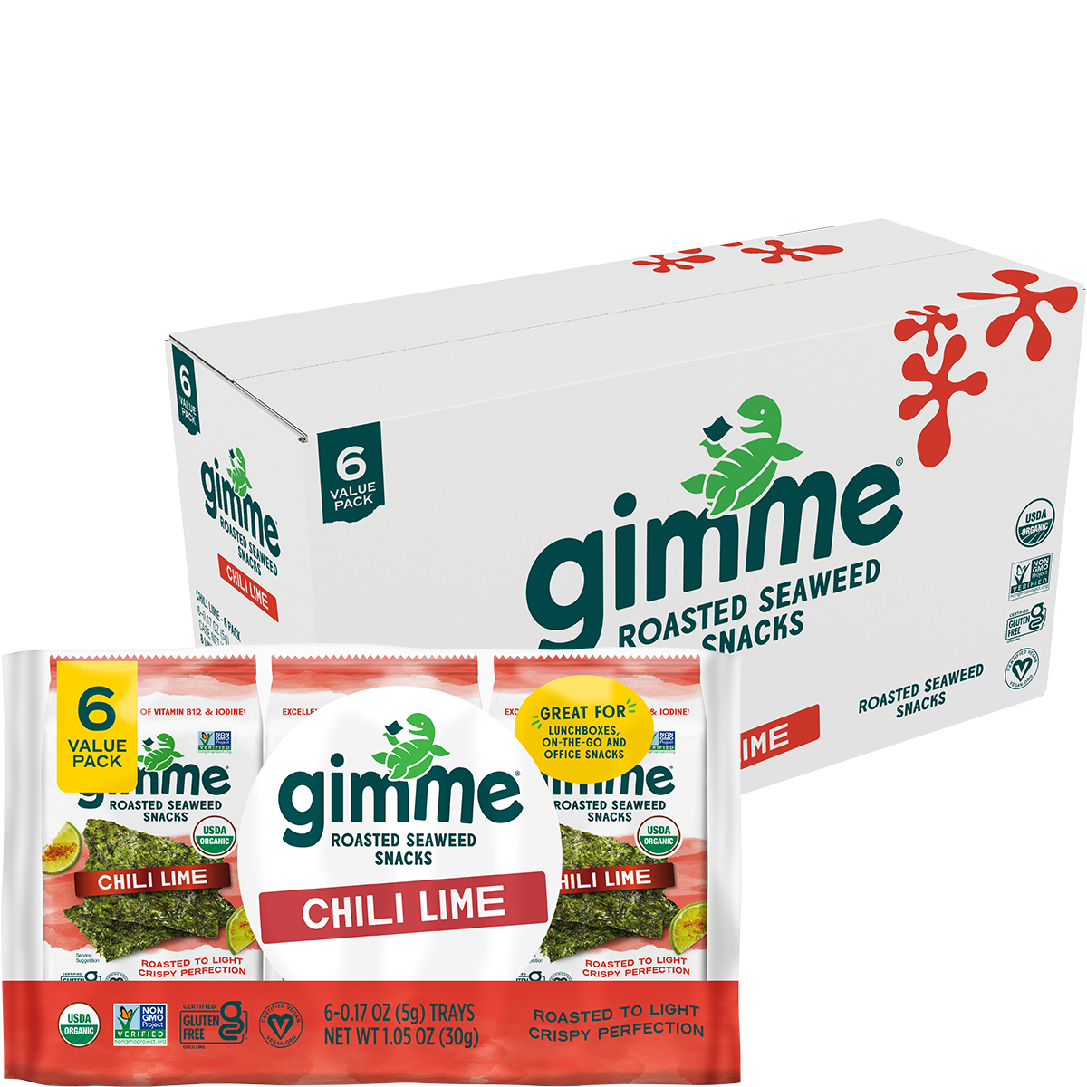 gimME Roasted Seaweed Snacks Chili Lime 30g x 8 Pack