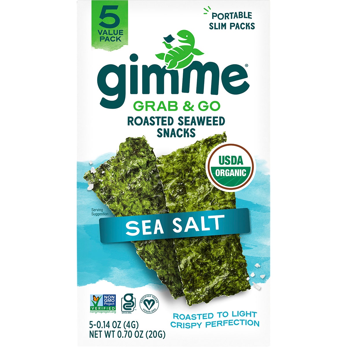 GimMe Roasted Seaweed Snacks Grab & Go Sea Salt 5x4g