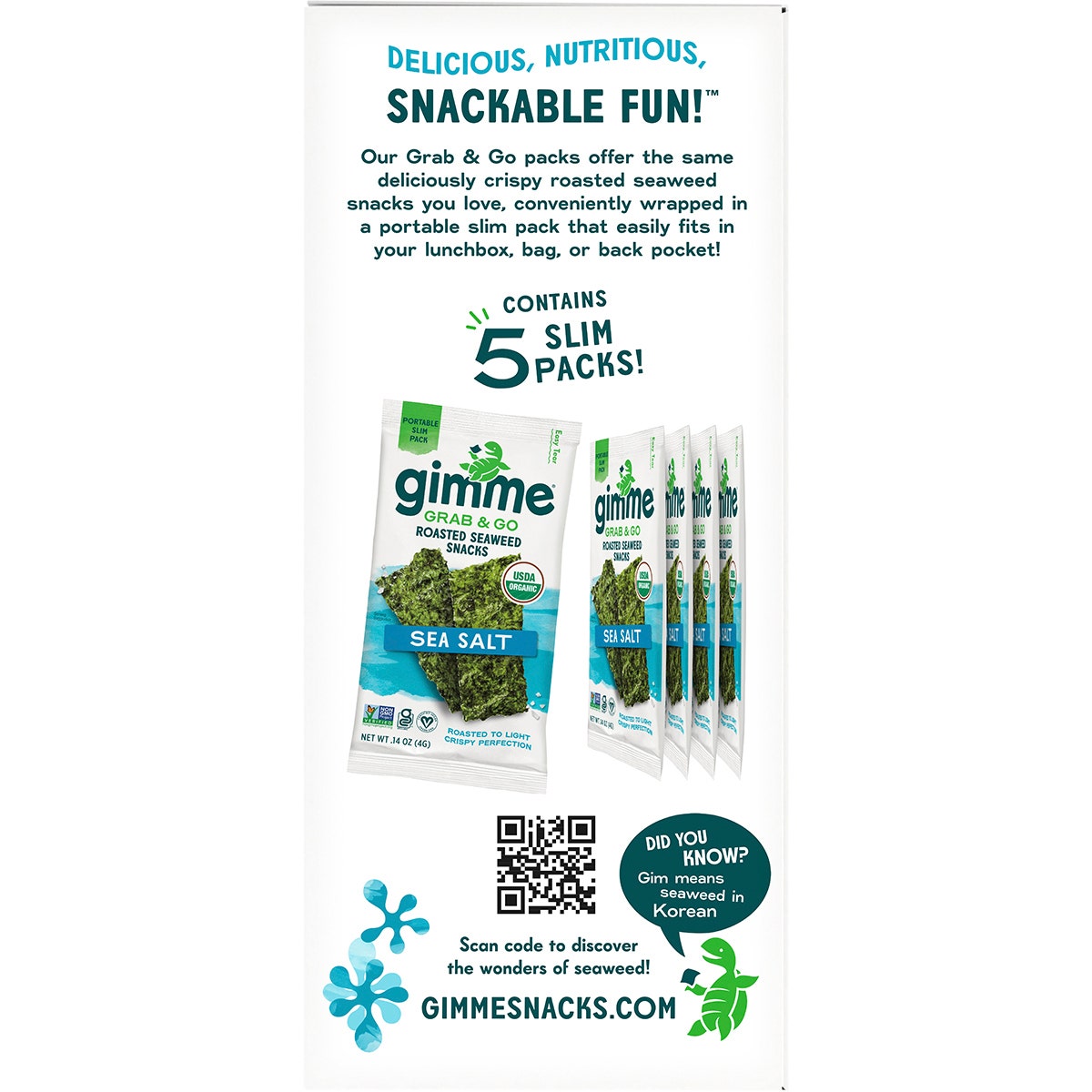 GimMe Roasted Seaweed Snacks Grab & Go Sea Salt 5x4g
