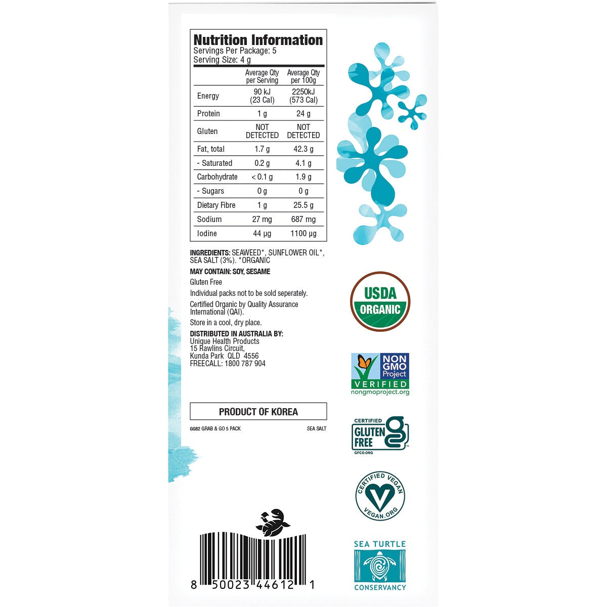 GimMe Roasted Seaweed Snacks Grab & Go Sea Salt 5x4g