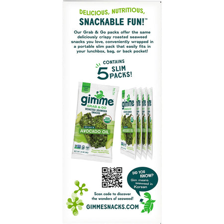 GimMe Roasted Seaweed Snacks Grab & Go Sea Salt & Avocado Oil 5x4g