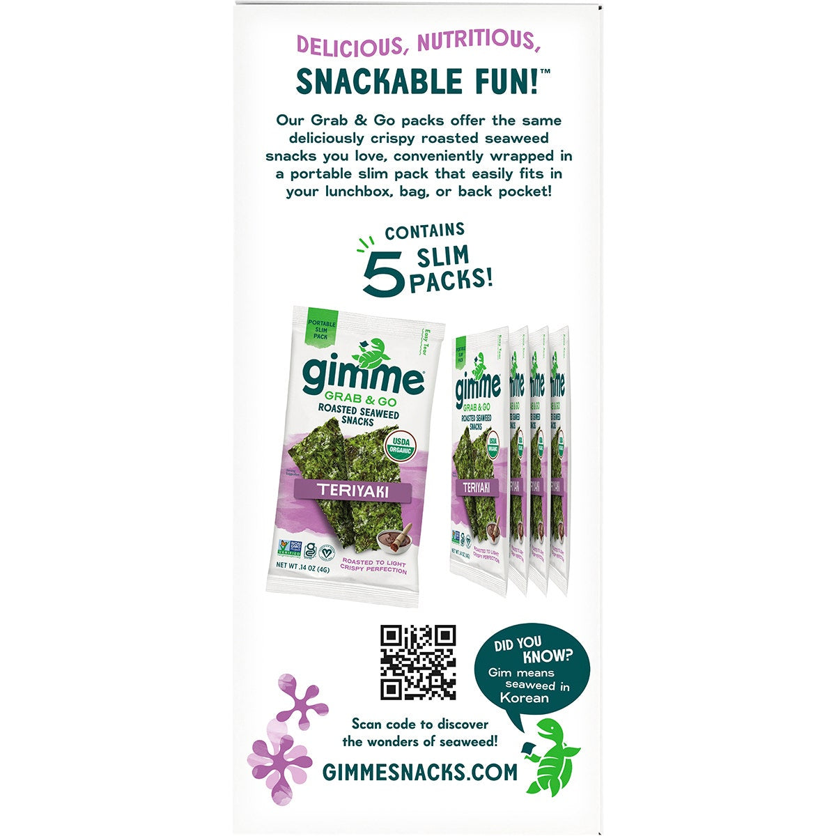 GimMe Roasted Seaweed Snacks Grab & Go Teriyaki 5x4g