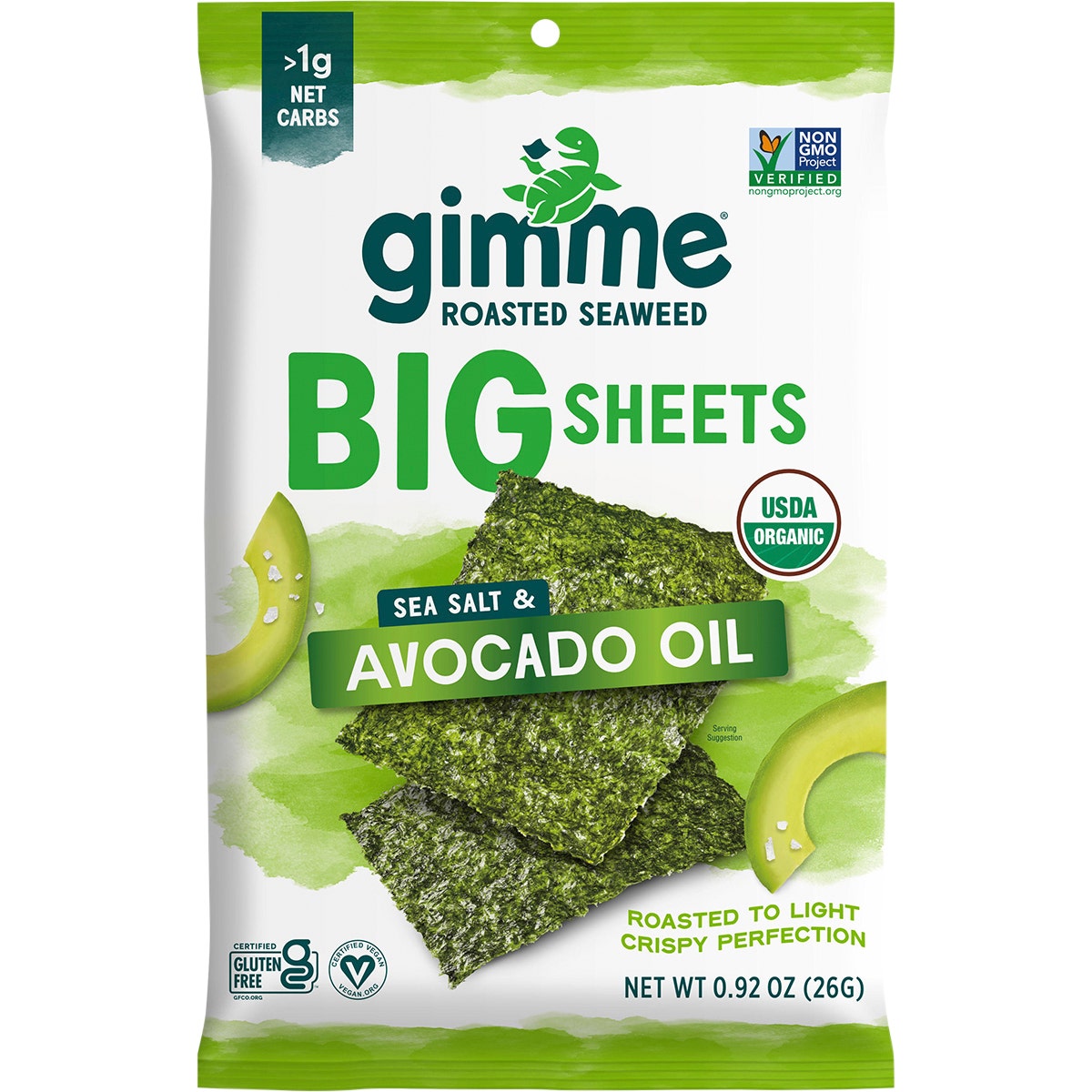 GimMe Roasted Seaweed Big Sheets Sea Salt&Avocado Oil 7 Sheets 26g