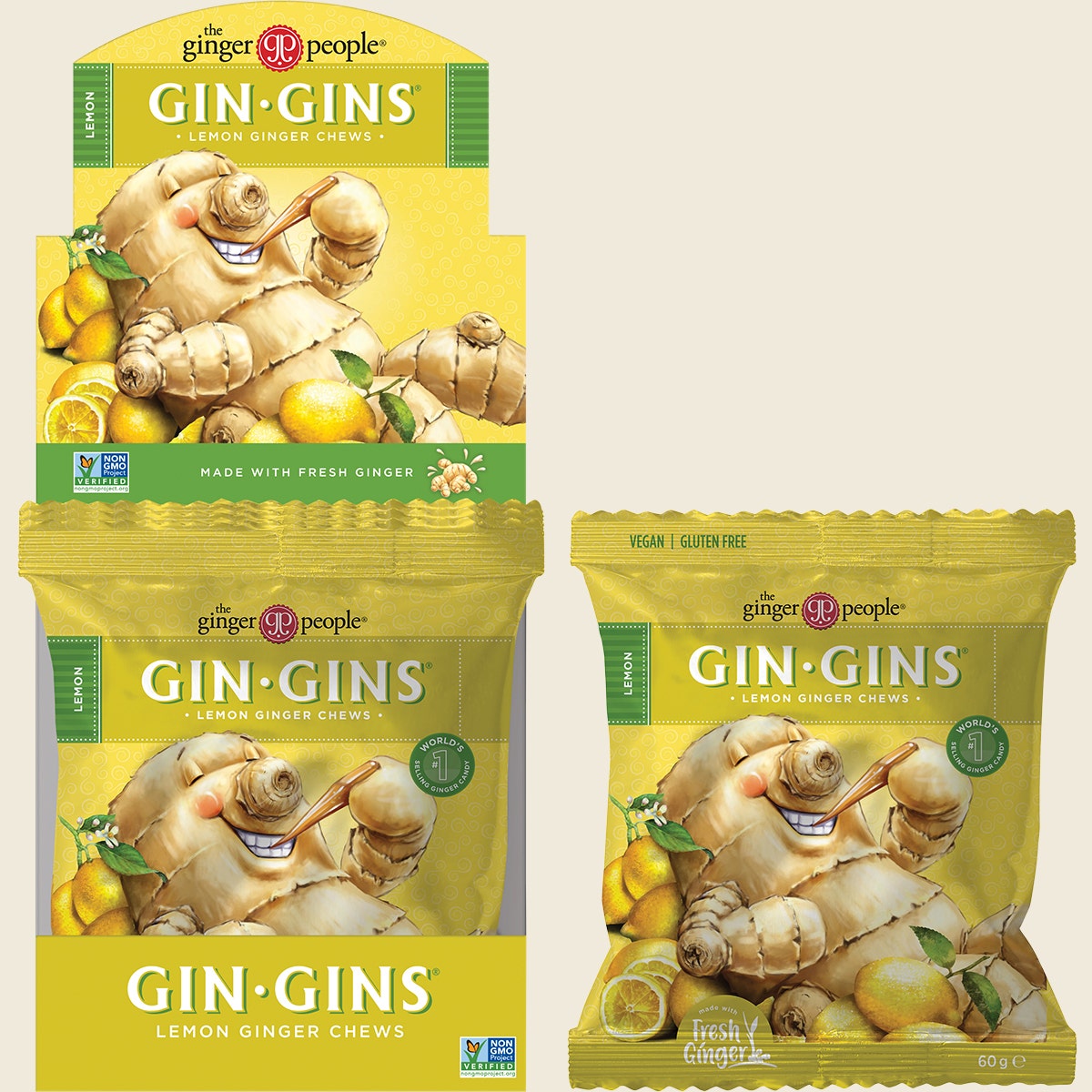 The Ginger People Gin Gins Lemon Ginger Chews 12x60g