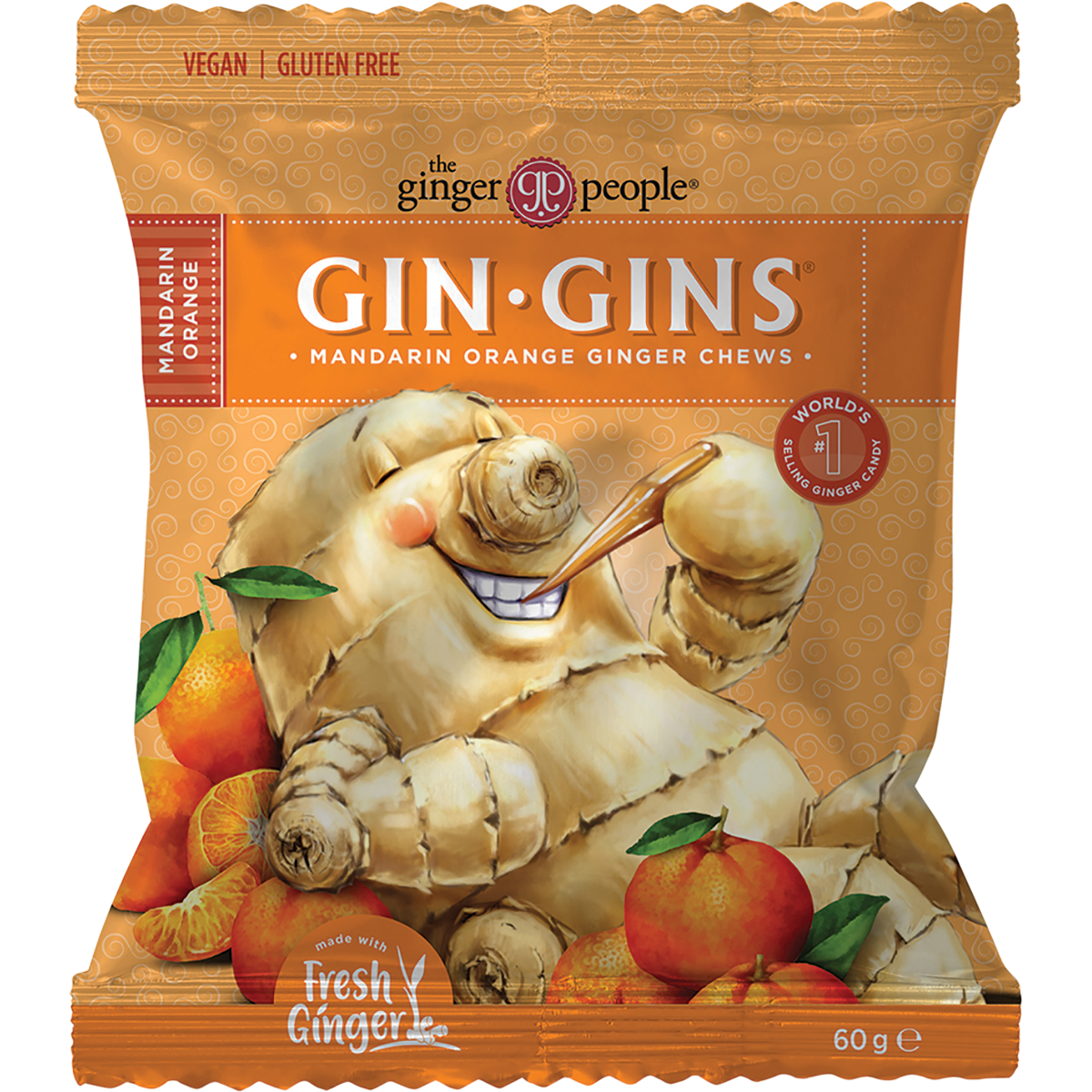The Ginger People Gin Gins Mandarin Orange Chewy Ginger Candy 60g x 12 Pack
