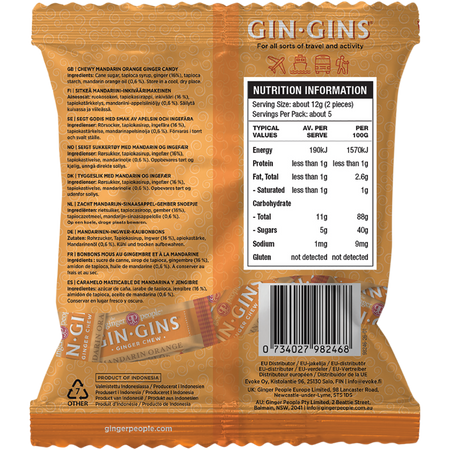 The Ginger People Gin Gins Mandarin Orange Chewy Ginger Candy 60g x 12 Pack