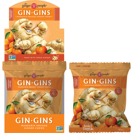 The Ginger People Gin Gins Mandarin Orange Chewy Ginger Candy 60g x 12 Pack