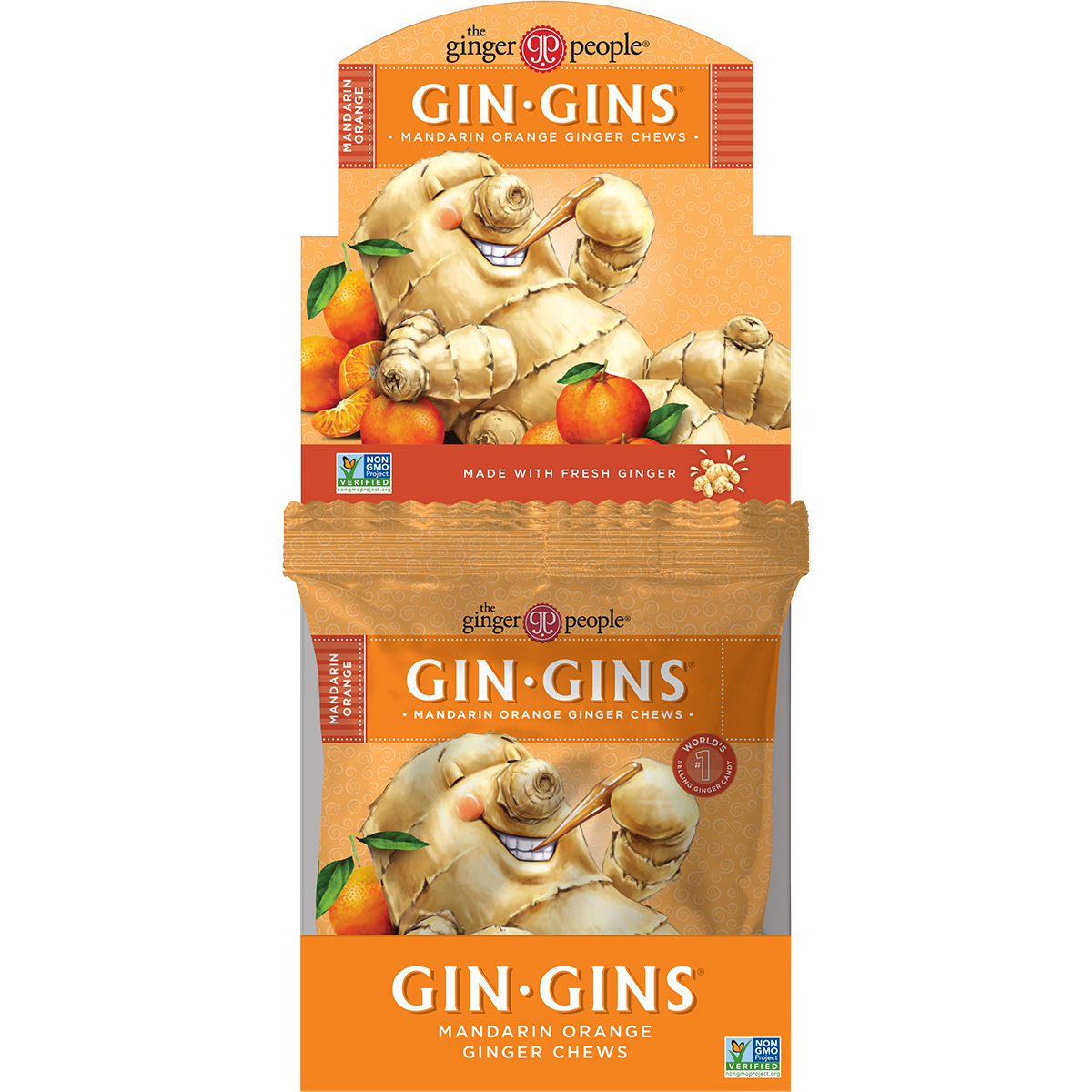 The Ginger People Gin Gins Mandarin Orange Chewy Ginger Candy 60g x 12 Pack