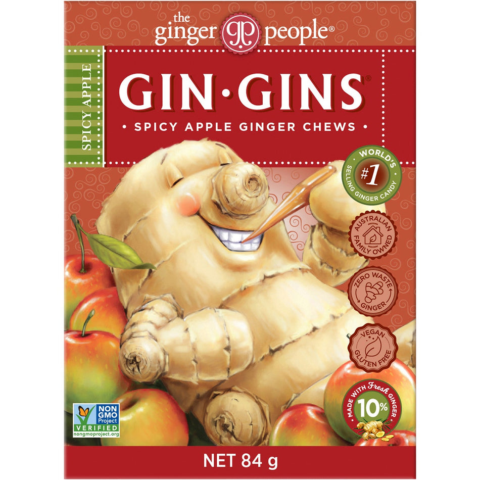 THE GINGER PEOPLE Gin Gins Ginger Candy Chewy - Spicy Apple 12x 84g