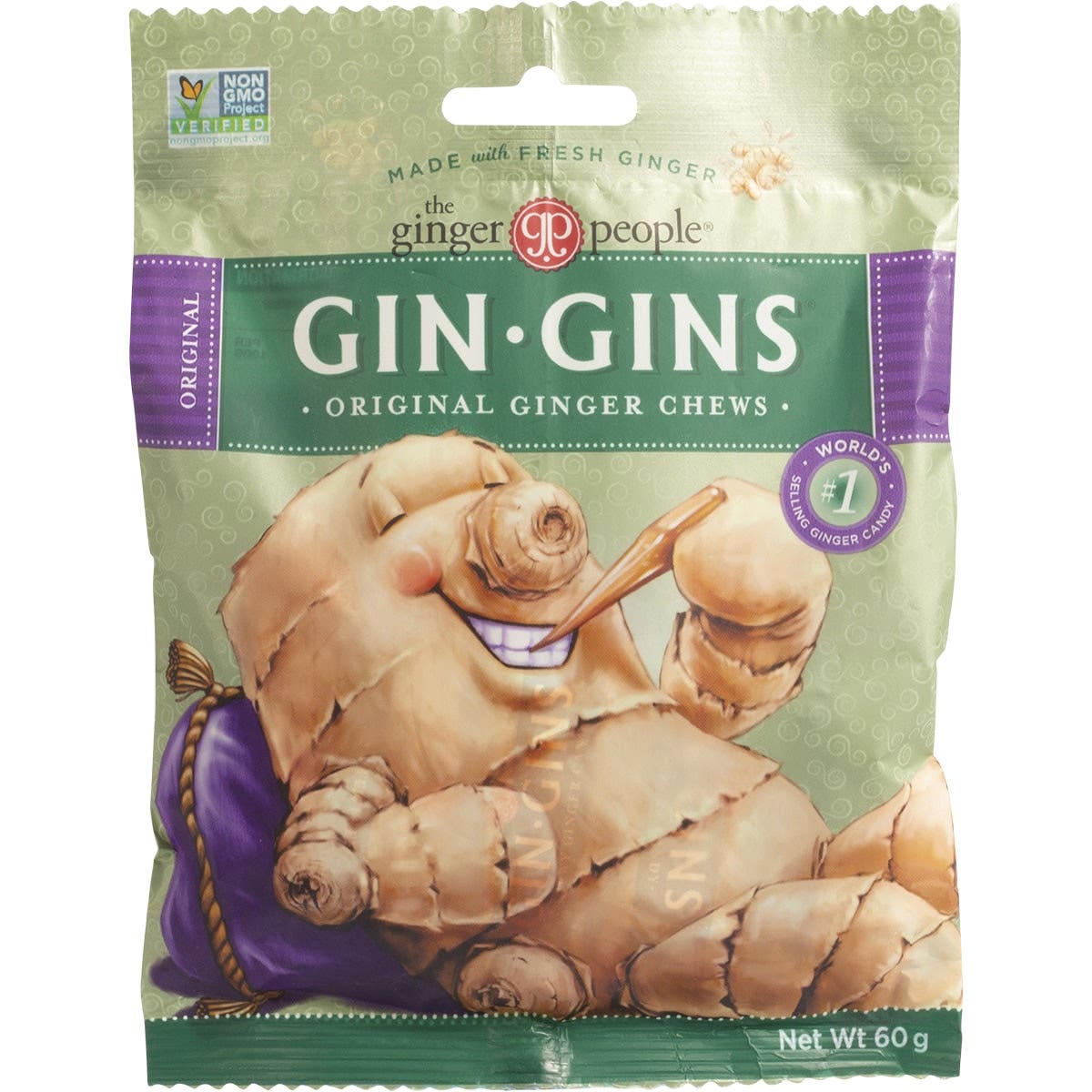 THE GINGER PEOPLE Gin Gins Ginger Candy Bag Chewy Original 12x60g