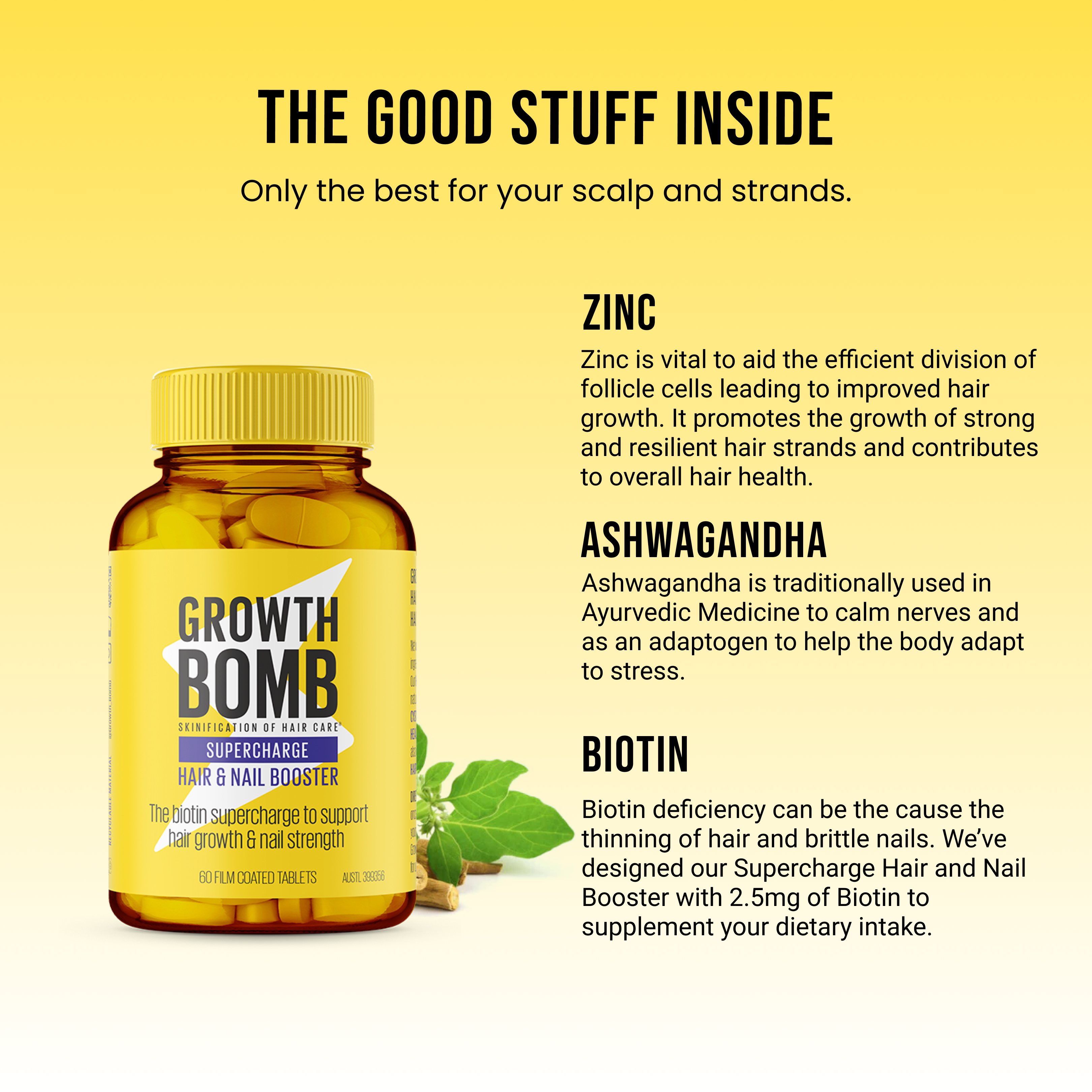 Growth Bomb Hair & Nail Booster 60 Tablets