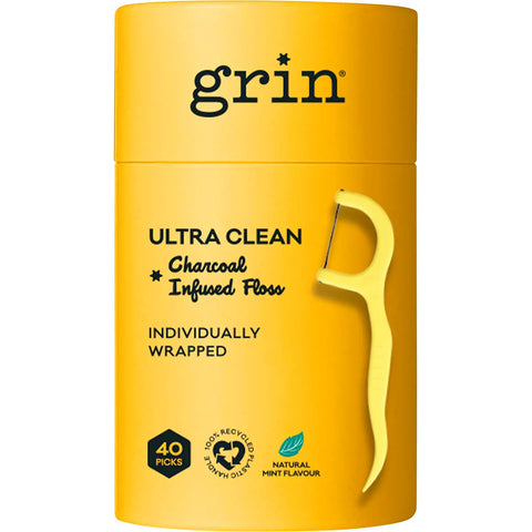 GRIN Charcoal Infused Floss Picks Ultra Clean 40pcs