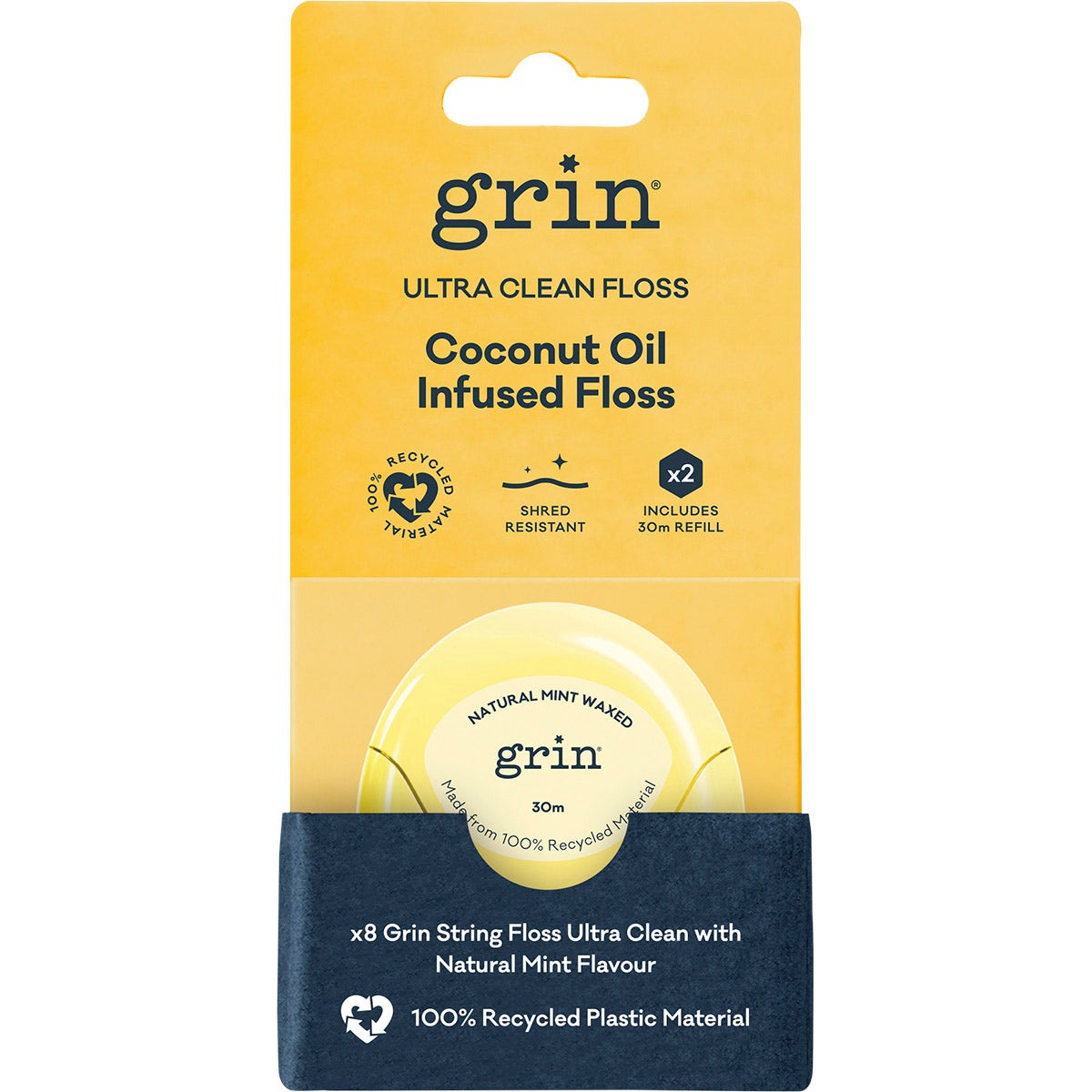 Grin Ultra Clean Floss Coconut Oil Infused 30m + Refill 2pk