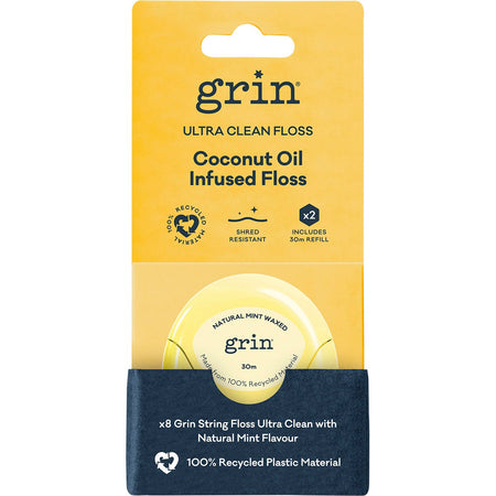 Grin Ultra Clean Floss Coconut Oil Infused 30m + Refill 2pk