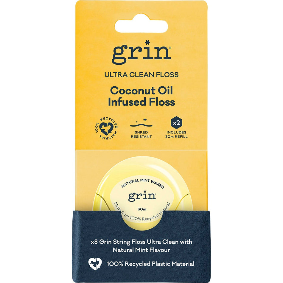 Grin Ultra Clean Floss Coconut Oil Infused 30m + Refill 2pk