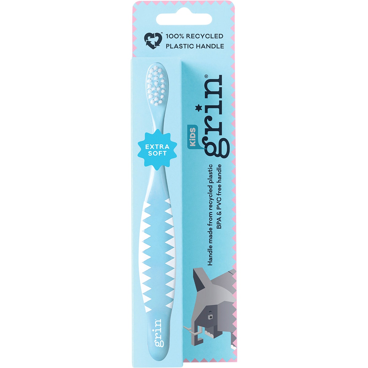 GRIN 100% Recycled Toothbrush Kids Extra Soft Pink, Blue Pack of 8