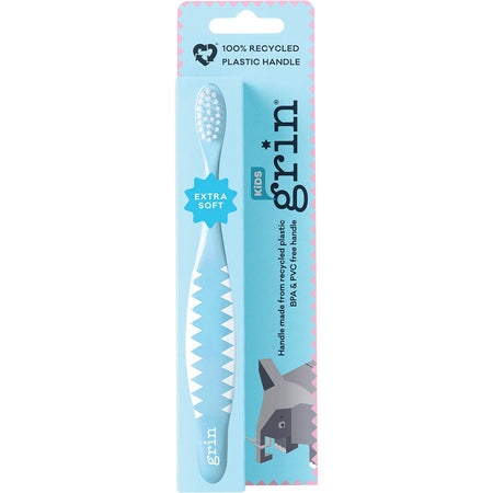 GRIN 100% Recycled Toothbrush Kids Extra Soft Pink, Blue Pack of 8