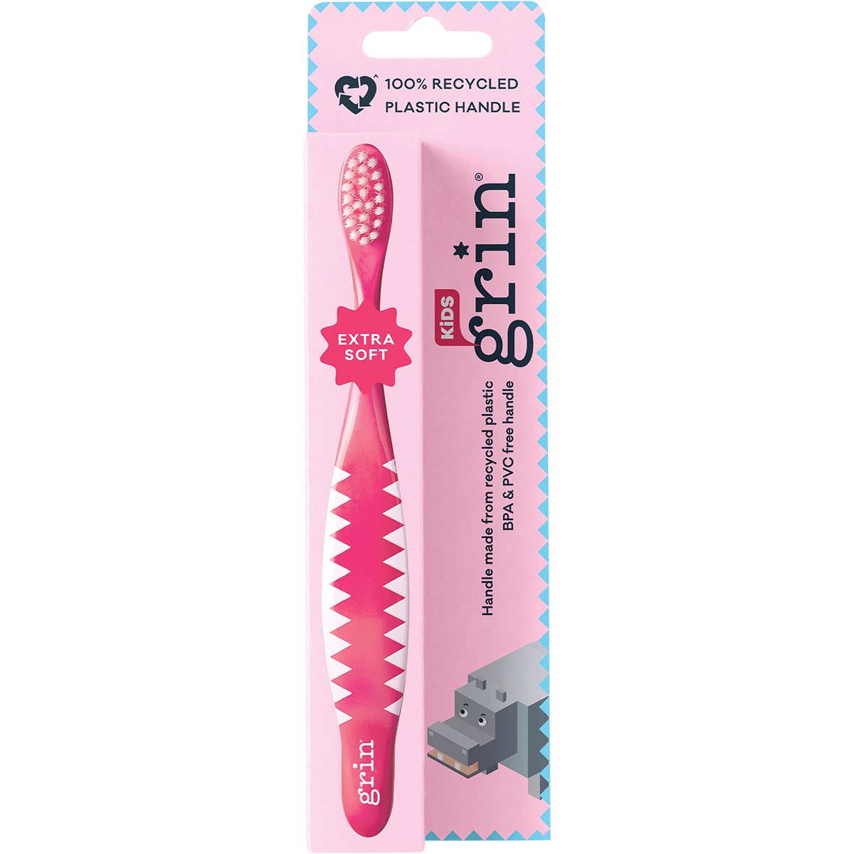 GRIN 100% Recycled Toothbrush Kids Extra Soft Pink, Blue Pack of 8