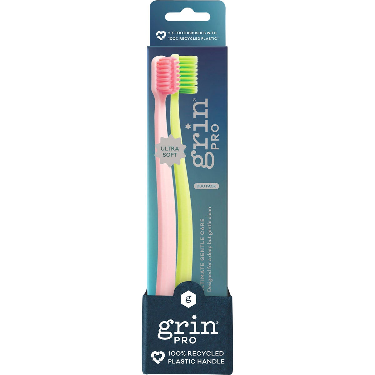 Grin Pro Ultimate Gentle Toothbrush Ultra Soft Pink, Green 2pk
