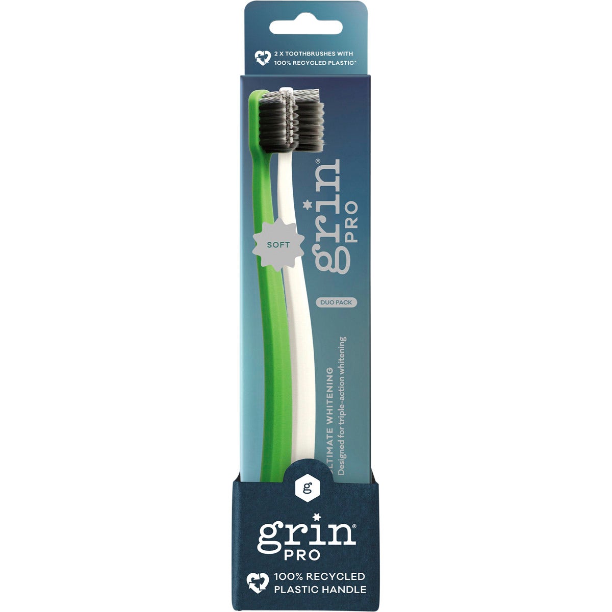 Grin Pro Ultimate Whitening Toothbrush Soft White, Green 2pk