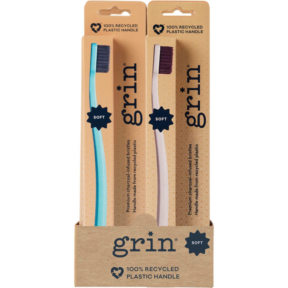 GRIN 100% Recycled Toothbrush Soft Mint, Ivory x8