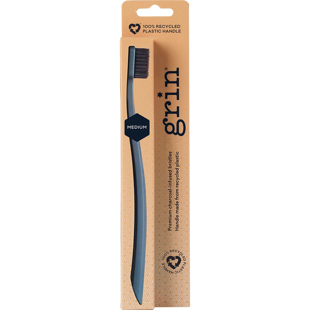 GRIN 100% Recycled Toothbrush Medium Pink, Charcoal x8