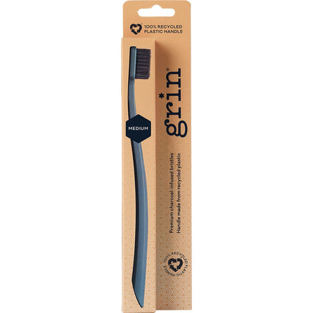 GRIN 100% Recycled Toothbrush Medium Pink, Charcoal x8