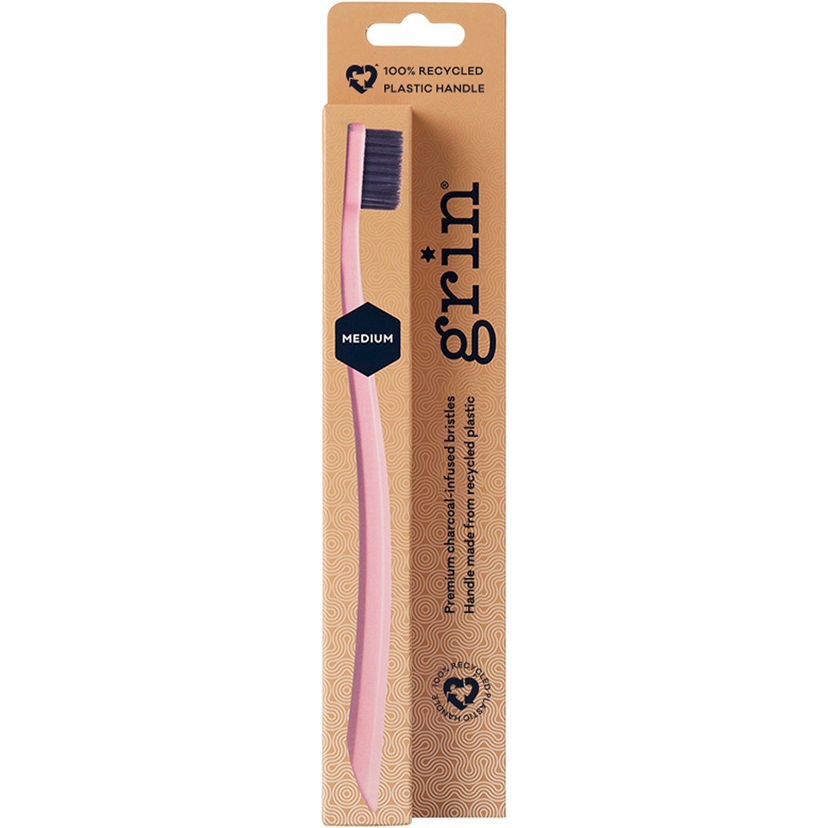GRIN 100% Recycled Toothbrush Medium Pink, Charcoal x8