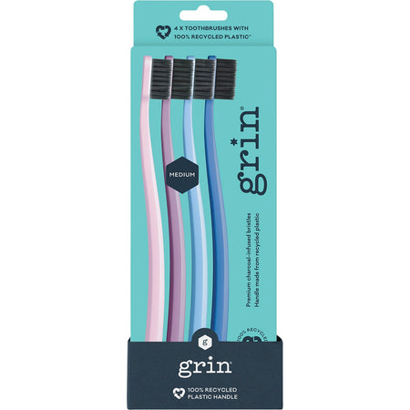 Grin 100% Recycled Toothbrush Medium Purple 4pk