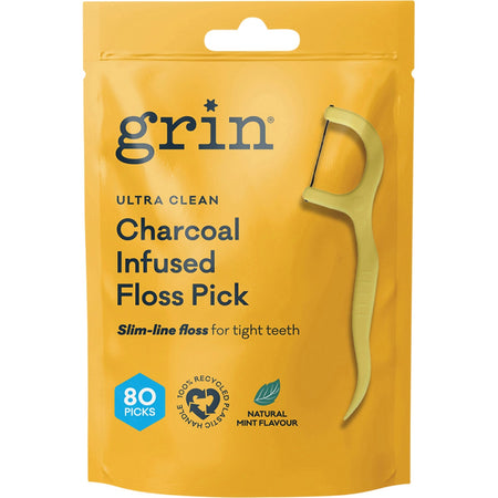 Grin Ultra Clean Floss Picks Charcoal Infused 80pk