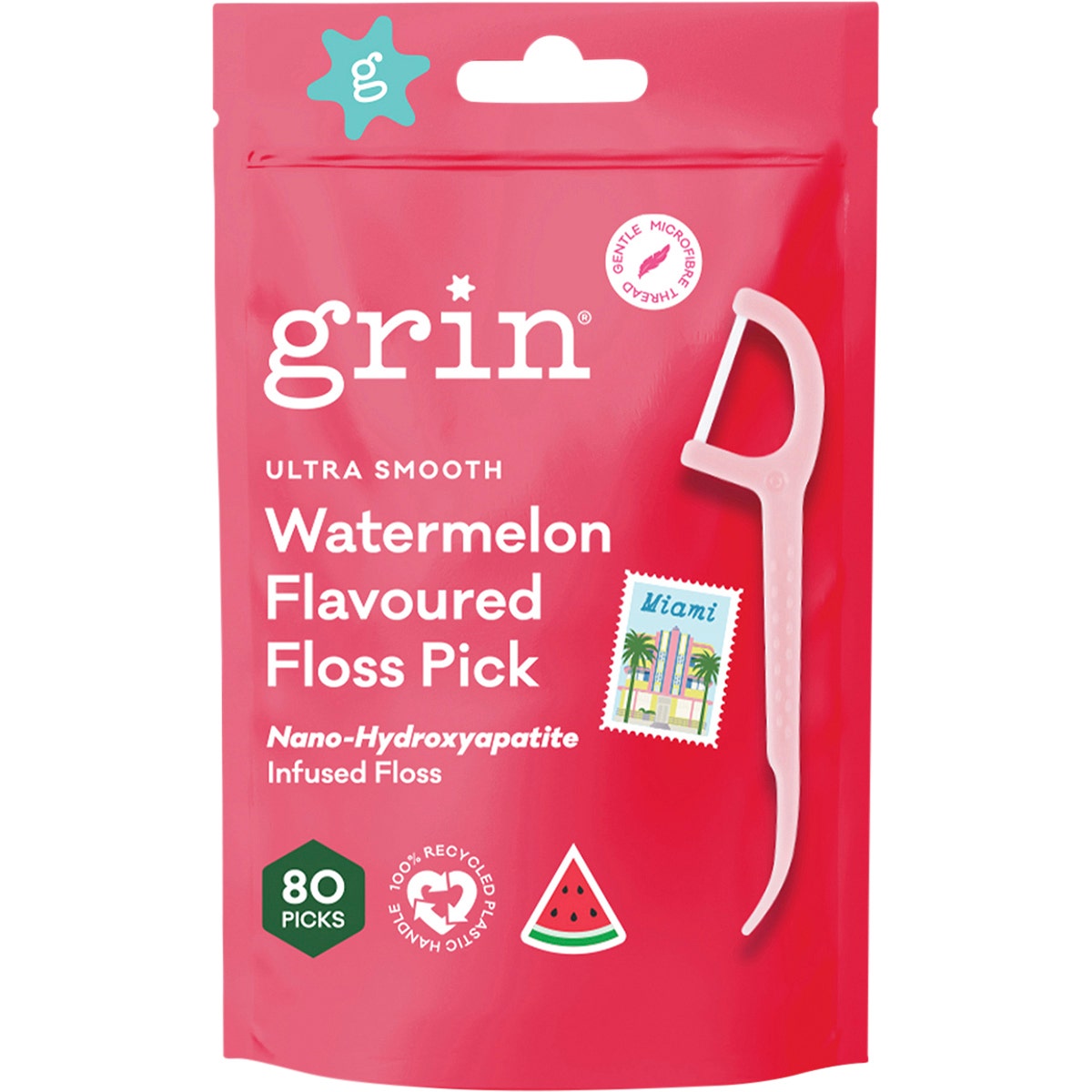 Grin Ultra Smooth Floss Picks Watermelon Flavoured 80pk