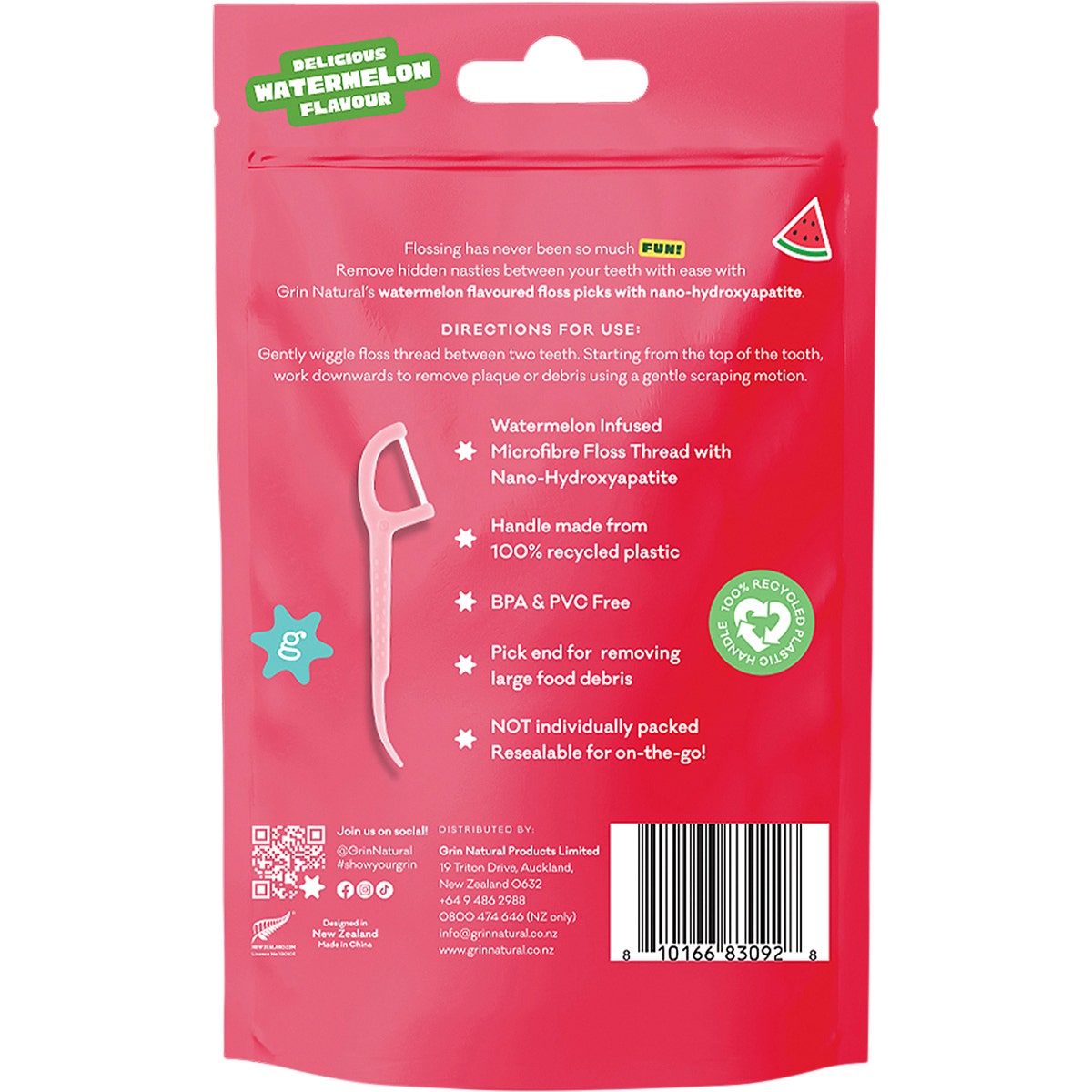 Grin Ultra Smooth Floss Picks Watermelon Flavoured 80pk