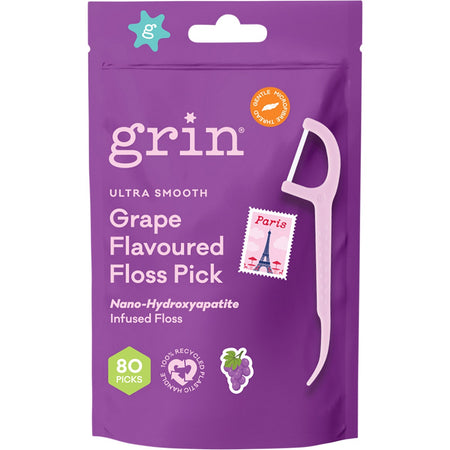 Grin Ultra Smooth Floss Picks Grape Flavoured 80pk