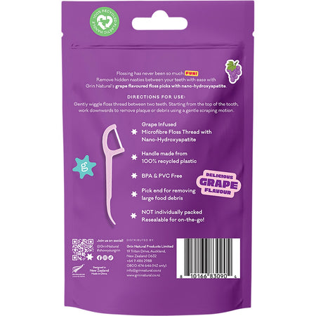 Grin Ultra Smooth Floss Picks Grape Flavoured 80pk