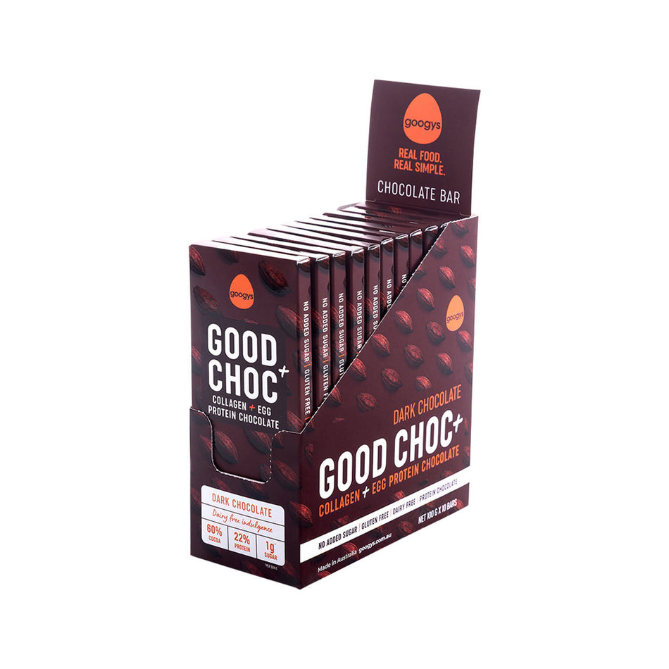 Googys Good + Choc Collagen + Egg Protein Chocolate Dark 100g(Pack of 10)