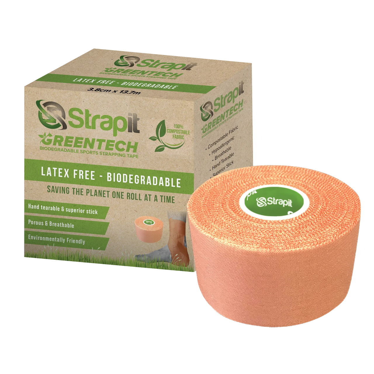 Greentech Strapit 2.0 Sports Strapping Tape - 38mm x 13.7M Biodegradable/Latex free