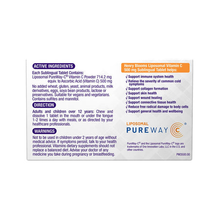 Henry Blooms Liposomal Vitamin C 500mg Sublingual 30t