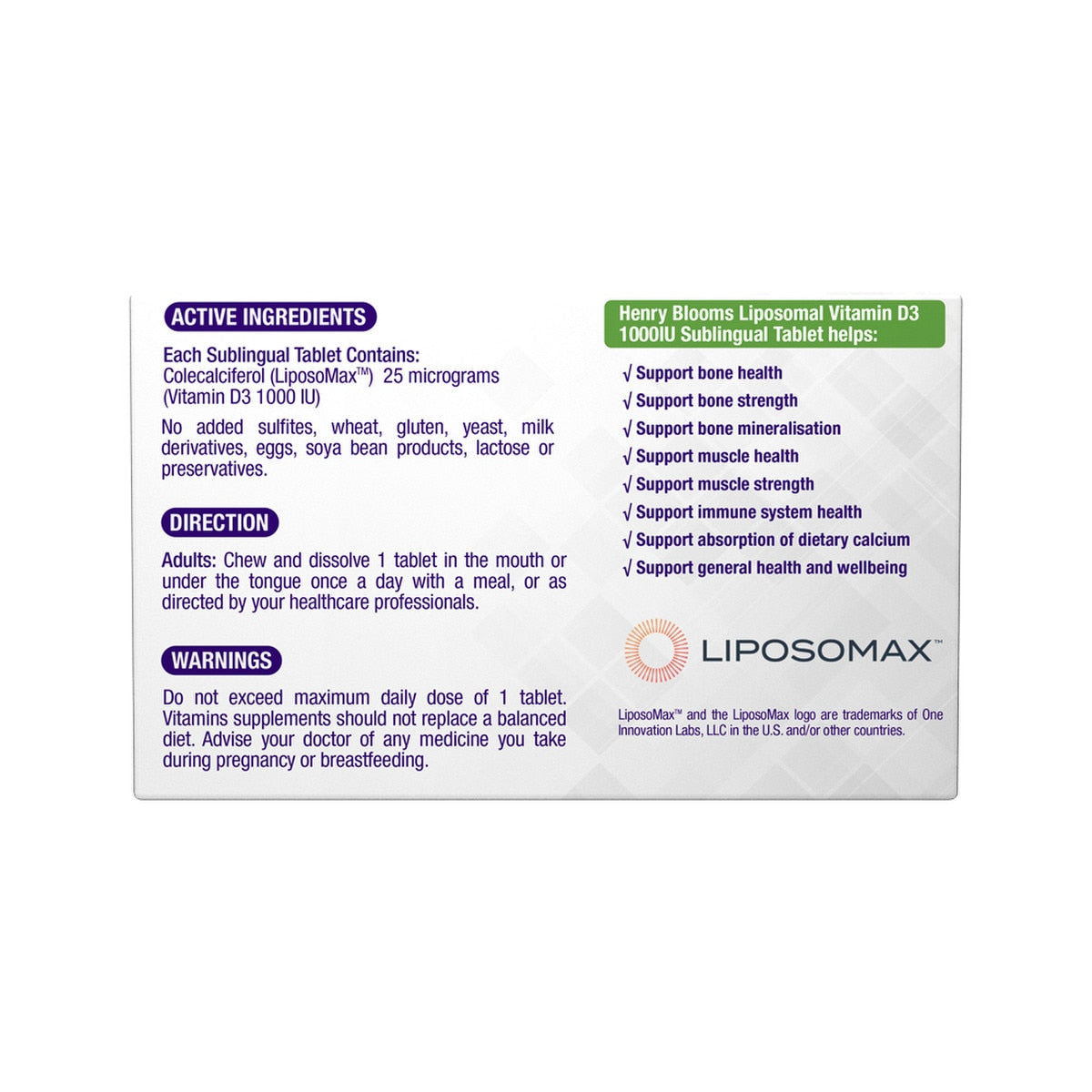 Henry Blooms Liposomal Vitamin D3 1000IU Sublingual 30t
