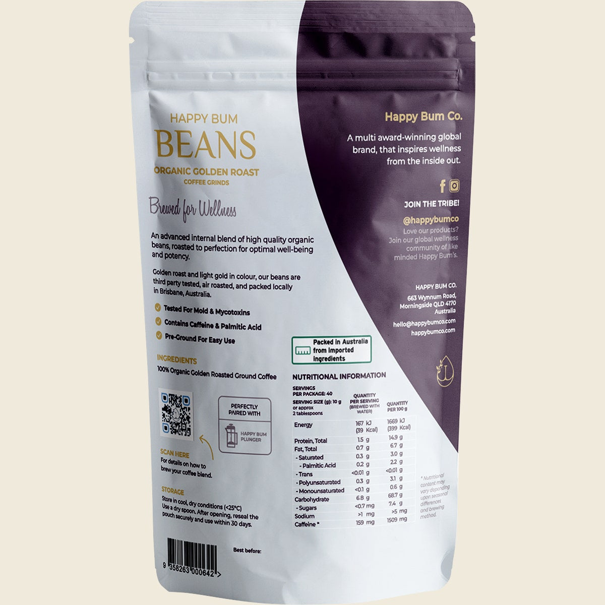 Happy Bum Ground Coffee Beans Golden Roast 400g