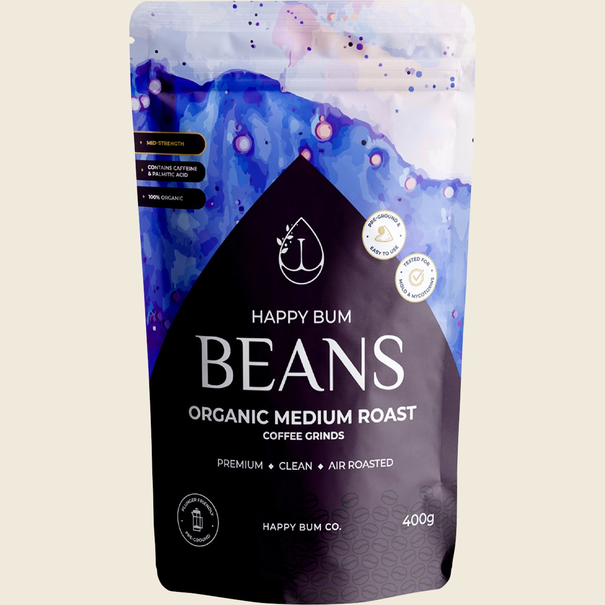 Happy Bum Ground Coffee Beans Medium Roast 400g