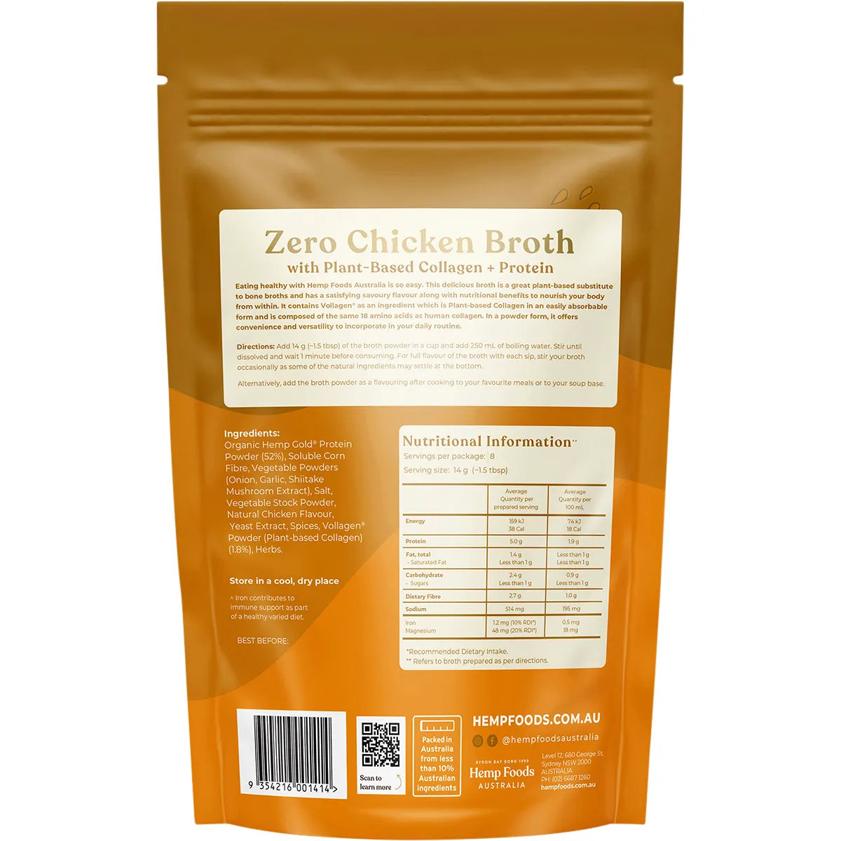 HEMP FOODS AUSTRALIA Zero Chicken Broth Immunity Support 112g